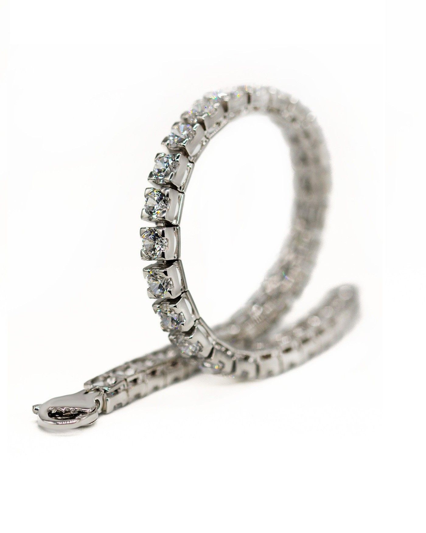 Silver rhodium-plated Tennis bracelet with 4mm white zircons  - 2