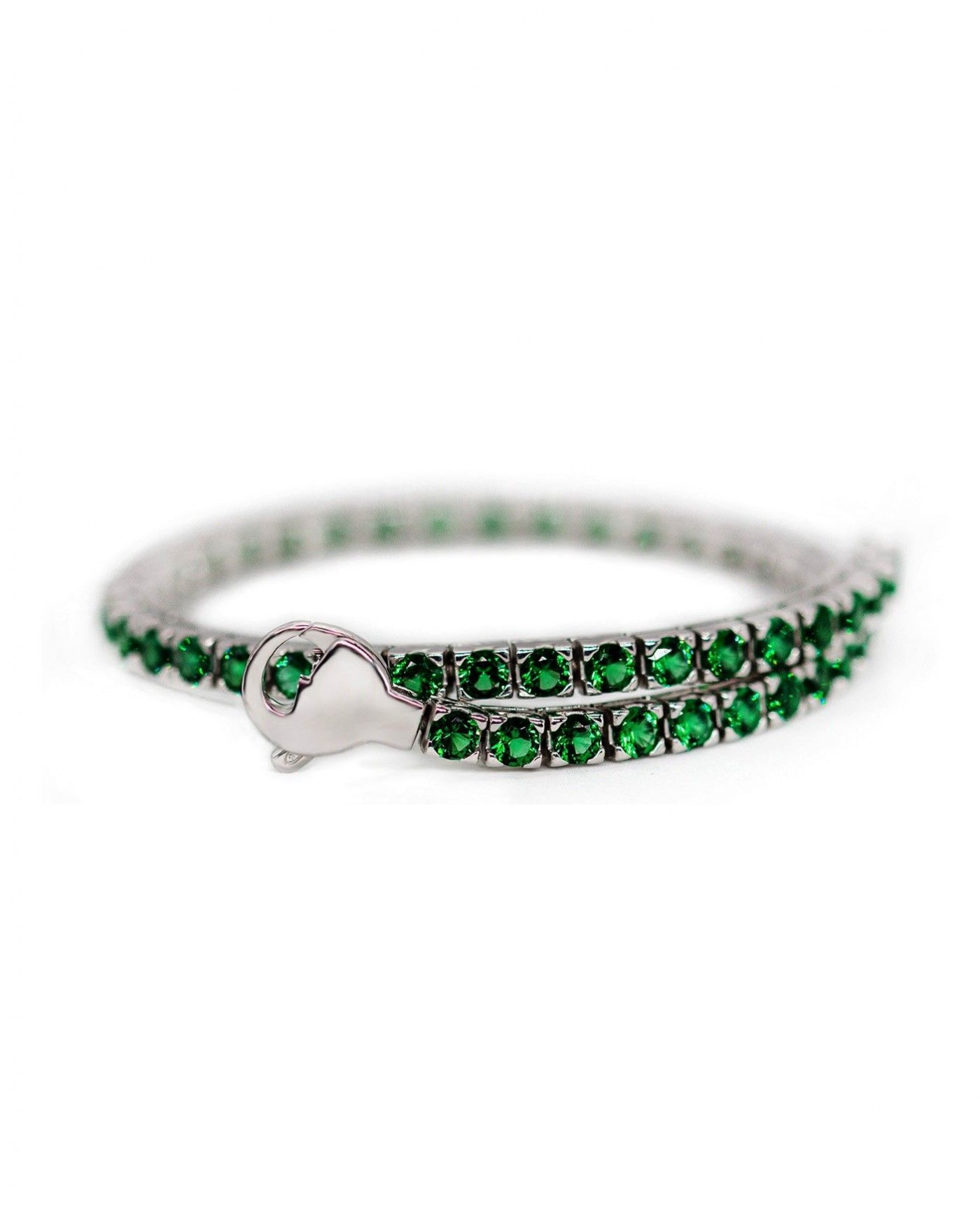 Silver rhodium-plated Tennis bracelet with green zircons  - 2