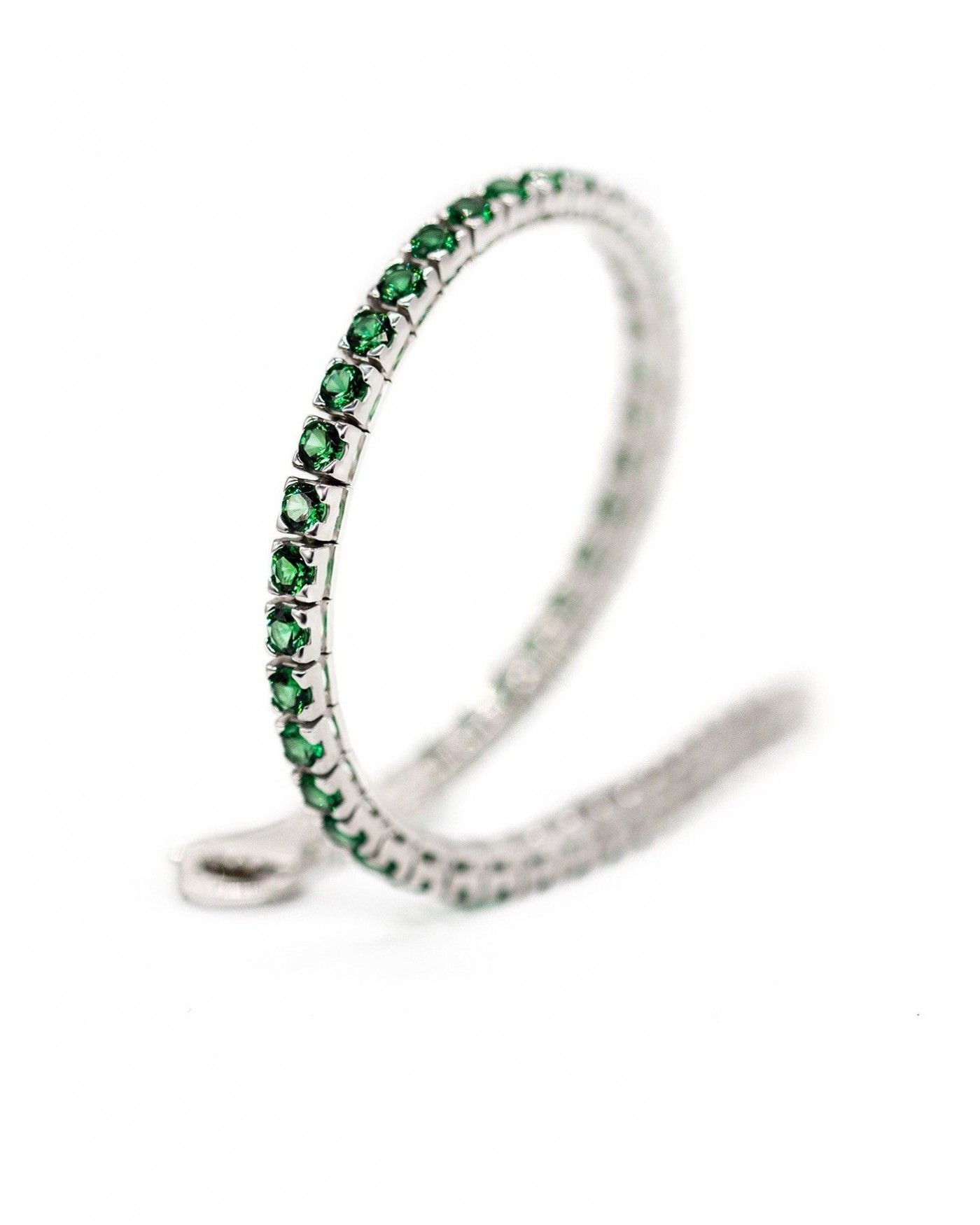 Silver rhodium-plated Tennis bracelet with green zircons  - 3