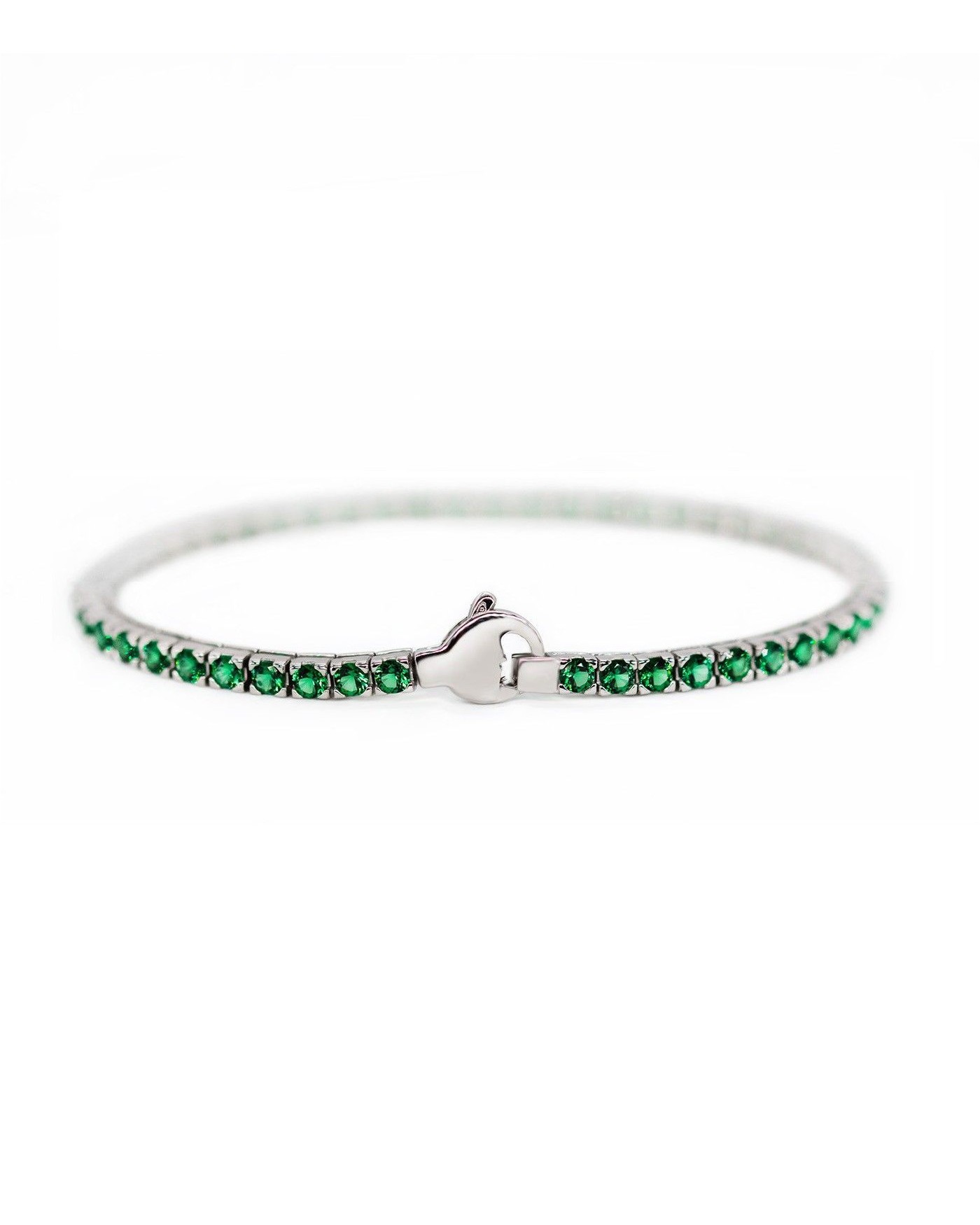 Silver rhodium-plated Tennis bracelet with green zircons  - 1