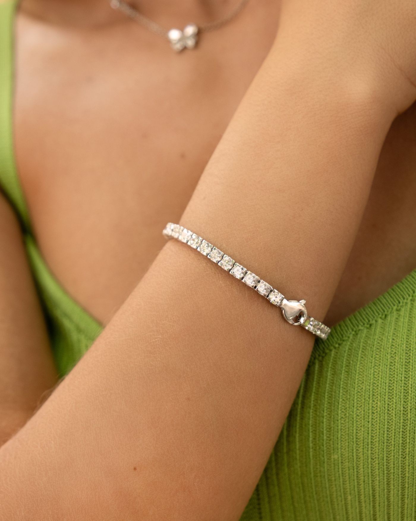 Silver rhodium-plated Tennis bracelet with 4mm white zircons  - 4