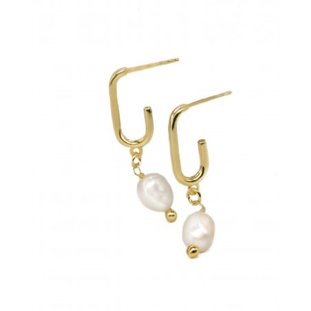 Gold-gilded pendant earrings with natural fresh water pearls  - 2