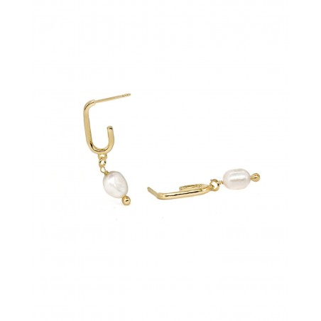 Gold-gilded pendant earrings with natural fresh water pearls  - 3