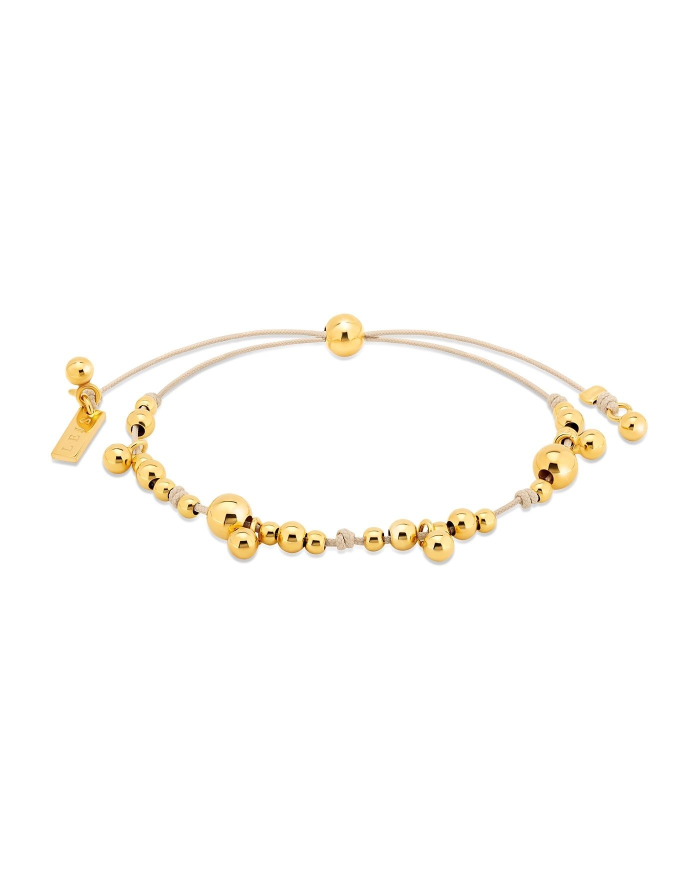 Bracciale su cordoncino beige con sfere dorate  - 2