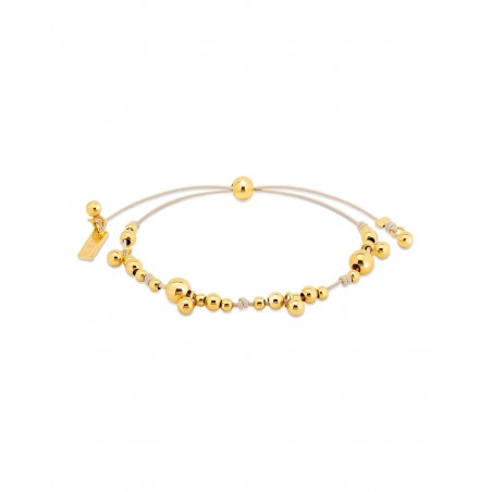 Bracciale su cordoncino beige con sfere dorate  - 2