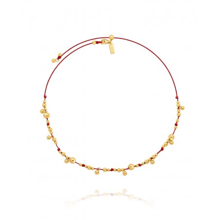 Necklace on red cord with gold-gilded beads  - 2