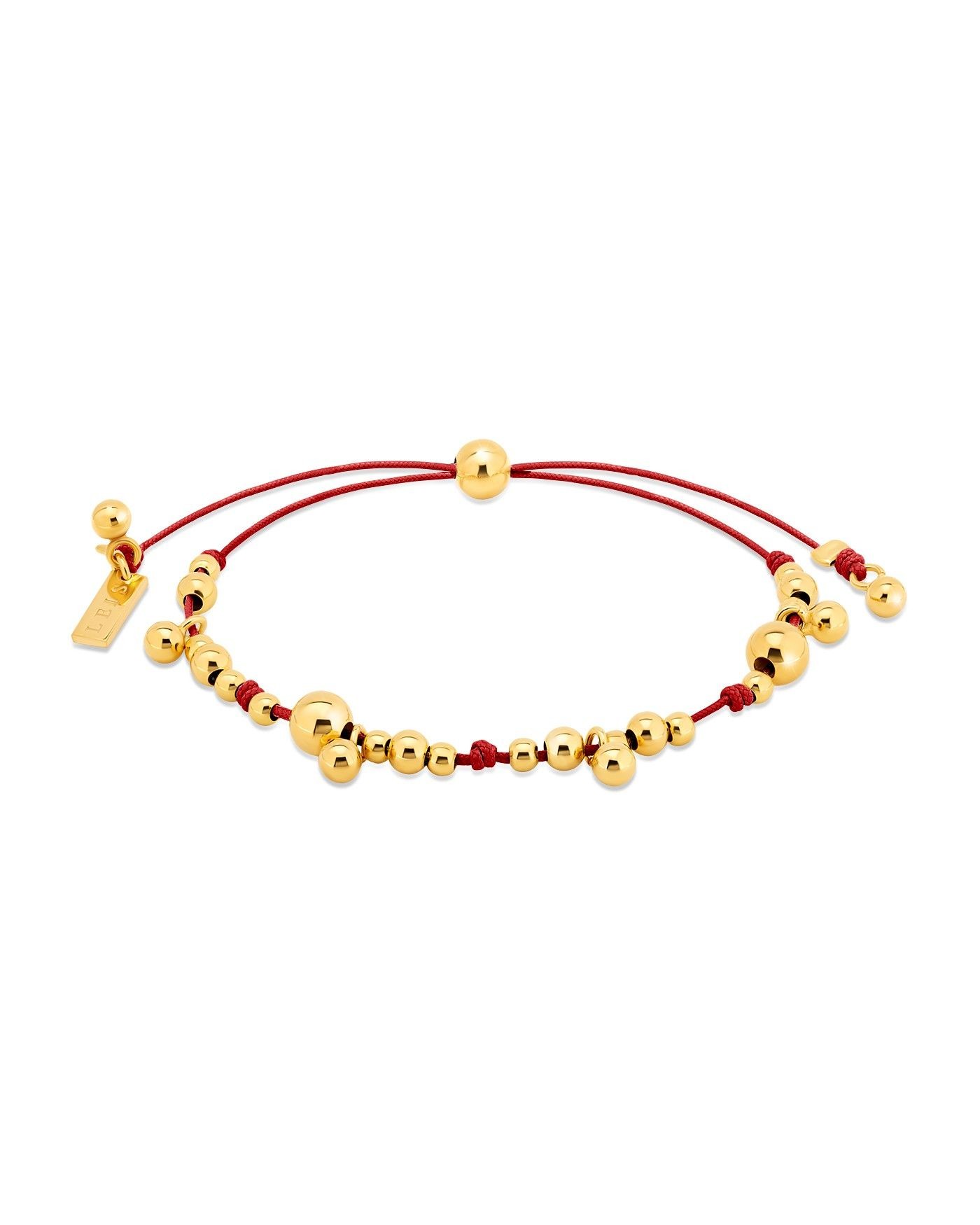 Armband auf roter Kordel mit vergoldeten Kugeln  - 2