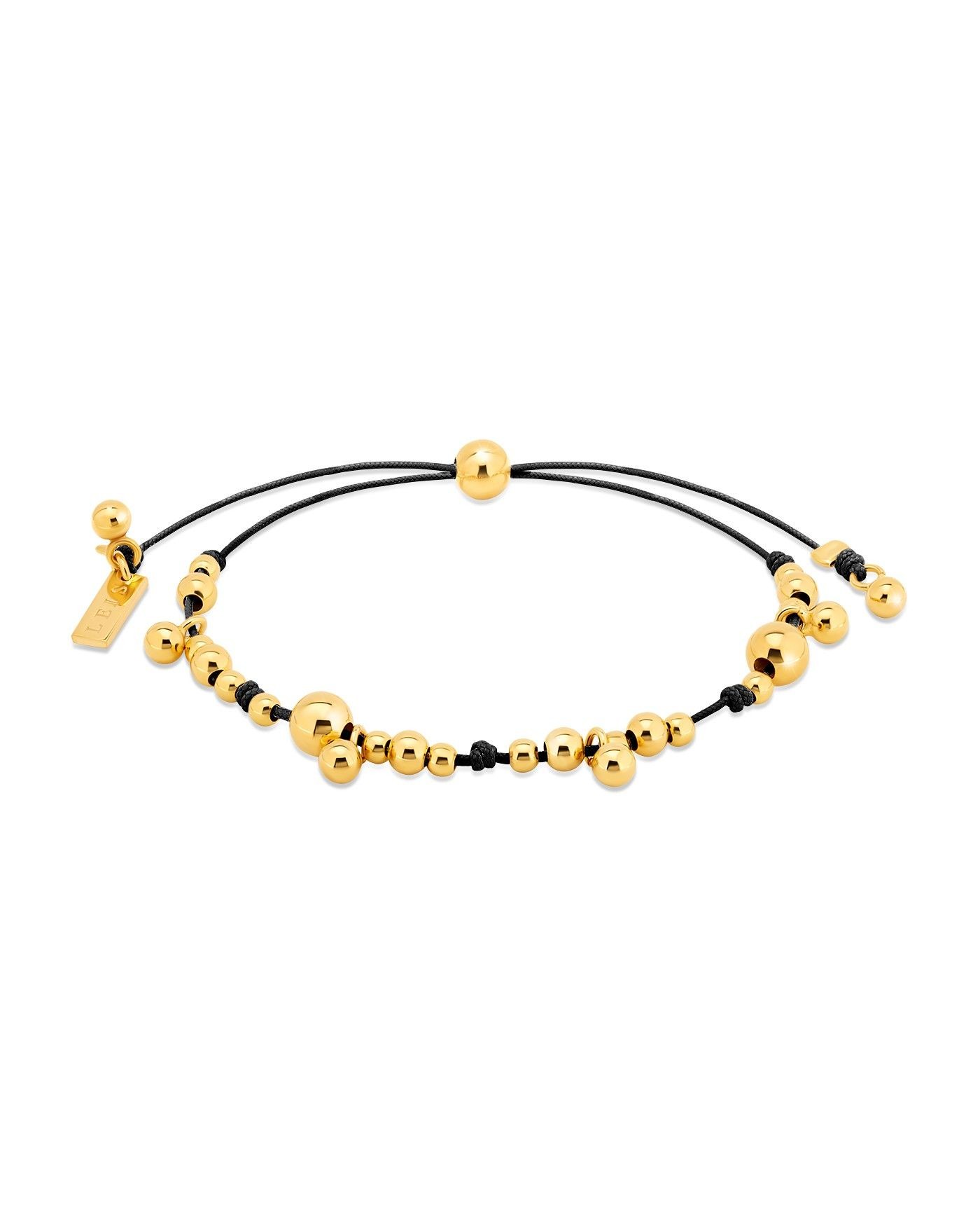 Bracciale su cordoncino nero con sfere dorate  - 2