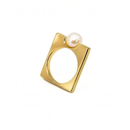 Gold-gilded ring with natural cultured pearl Fresh Water  - 2
