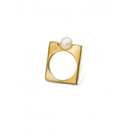 Anello dorato con perla naturale di coltura Fresh Water  - 3