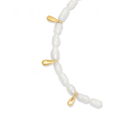 Bracciale di perle naturali Fresh Water con gocce dorate  - 3