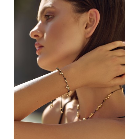 Bracelet on black cord with gold-gilded beads  - 4