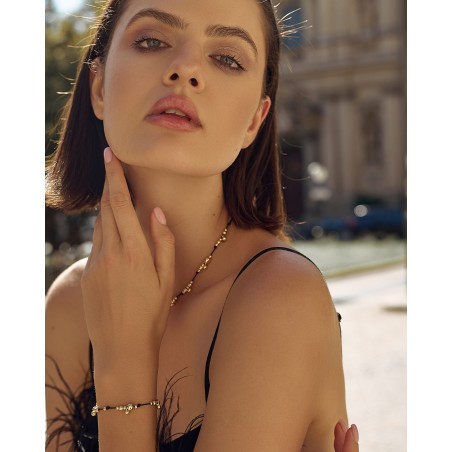 Bransoletka na czarnym sznureczku z pozłacanymi kuleczkami  - 1