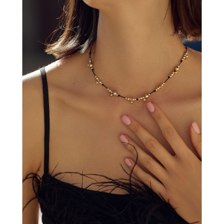 Necklace on black cord with gold-gilded beads  - 4