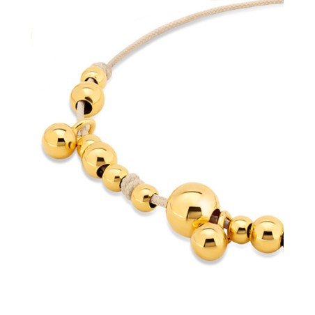 Bracciale su cordoncino beige con sfere dorate  - 3