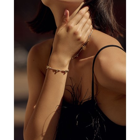 Bracciale su cordoncino beige con sfere dorate  - 1