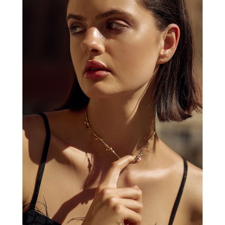 Necklace on beige cord with gold-gilded beads  - 1