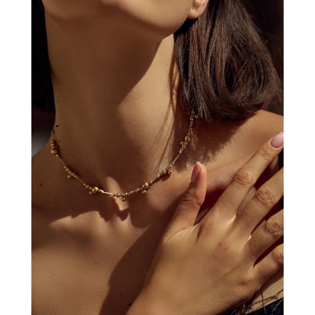 Necklace on beige cord with gold-gilded beads  - 4