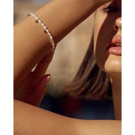 Bracelet of natural Fresh Water pearls with gold-gilded teardrops  - 4
