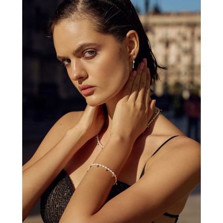 Bracciale di perle naturali Fresh Water con gocce dorate  - 1