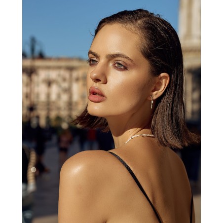 Hanging earrings with gilded teardrops and natural pearls Fresh Water  - 1