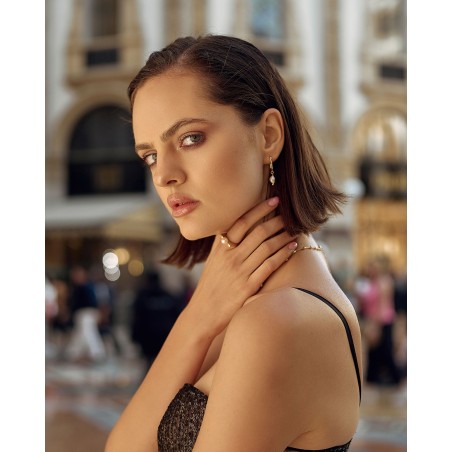 Gold-gilded pendant earrings with natural fresh water pearls  - 1