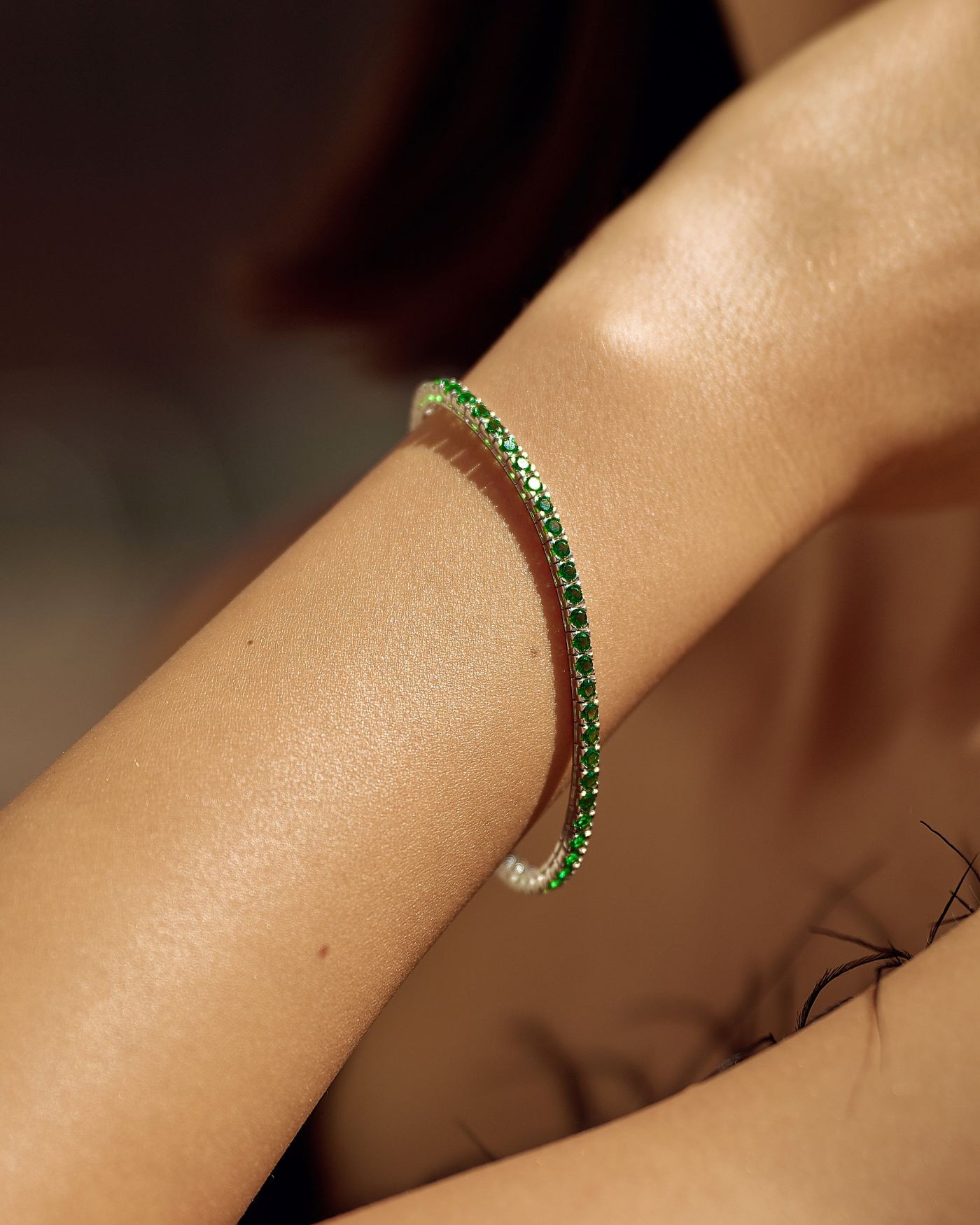 Silver rhodium-plated Tennis bracelet with green zircons  - 4