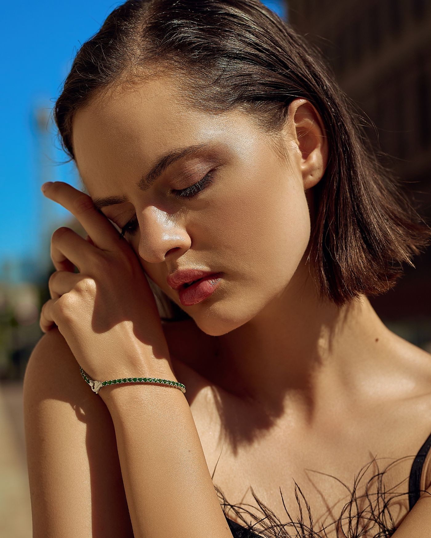 Silver rhodium-plated Tennis bracelet with green zircons  - 1