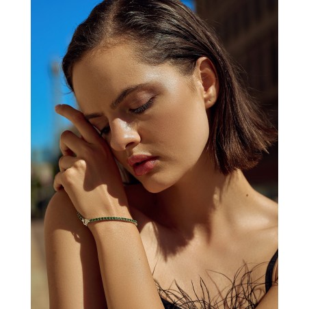 Silver rhodium-plated Tennis bracelet with green zircons  - 1