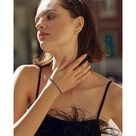 Srebrna rodowana bransoletka Tennis z niebieskimi cyrkoniami  - 1