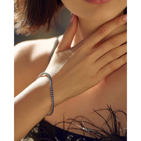 Silver rhodium-plated Tennis bracelet with blue zircons  - 4