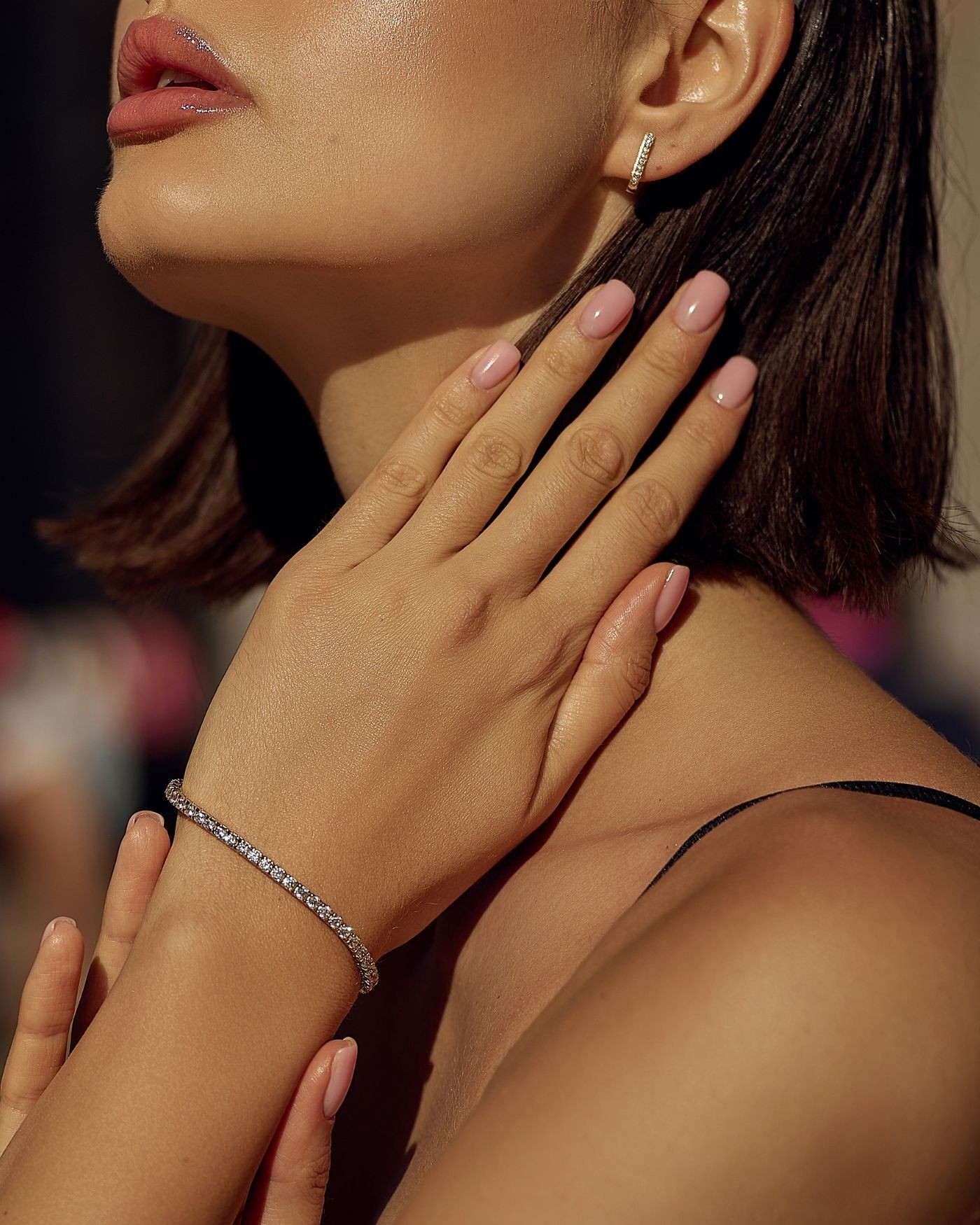 Silver plated gold plated Tennis bracelet with white zircons  - 4