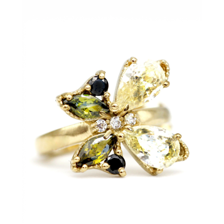 Farfalla Mini Hoop Butterfly Earrings with black and olivine zircons  - 2