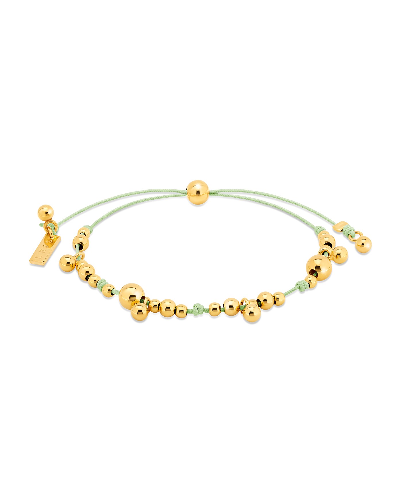 Bracciale su cordoncino menta con sfere dorate  - 2