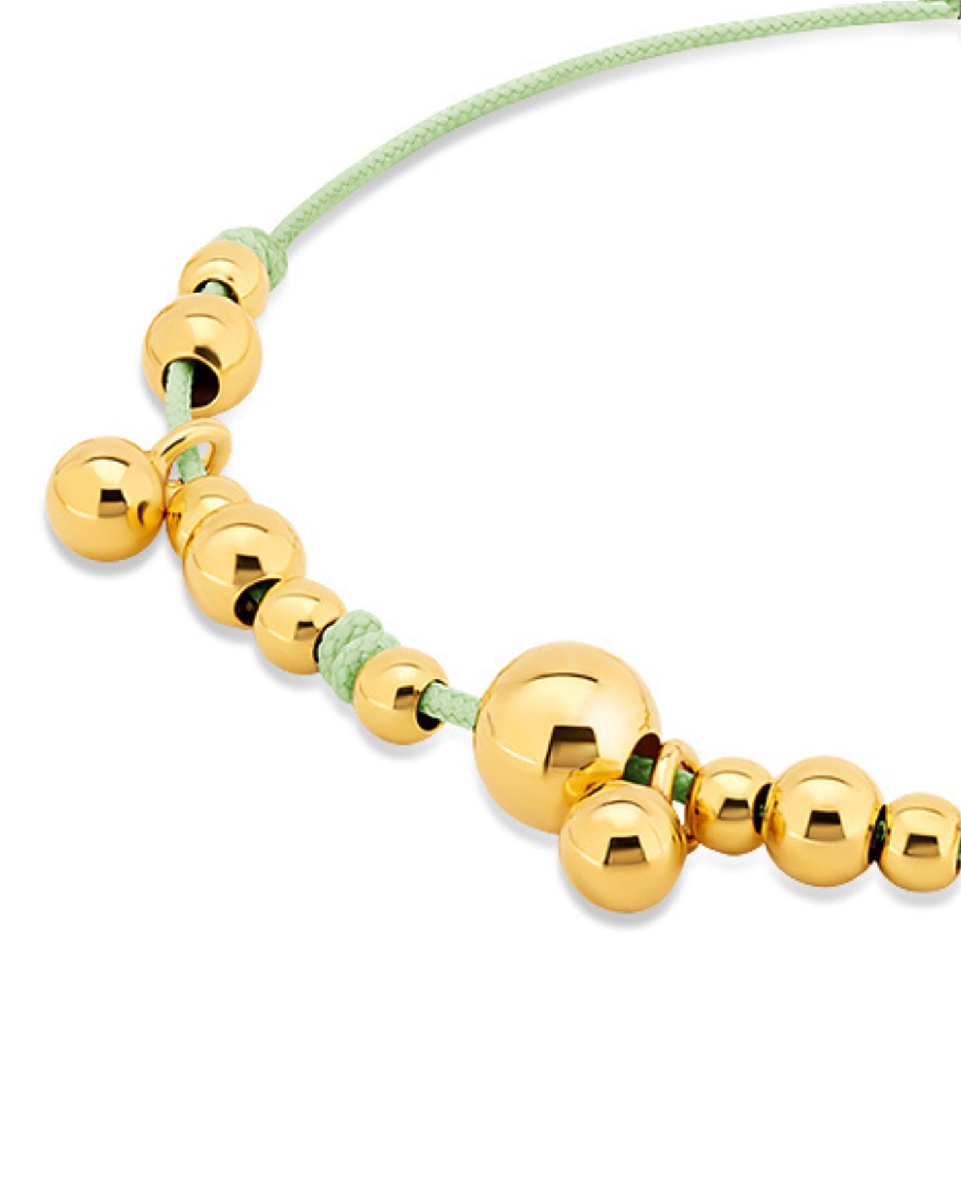 Bracciale su cordoncino menta con sfere dorate  - 3