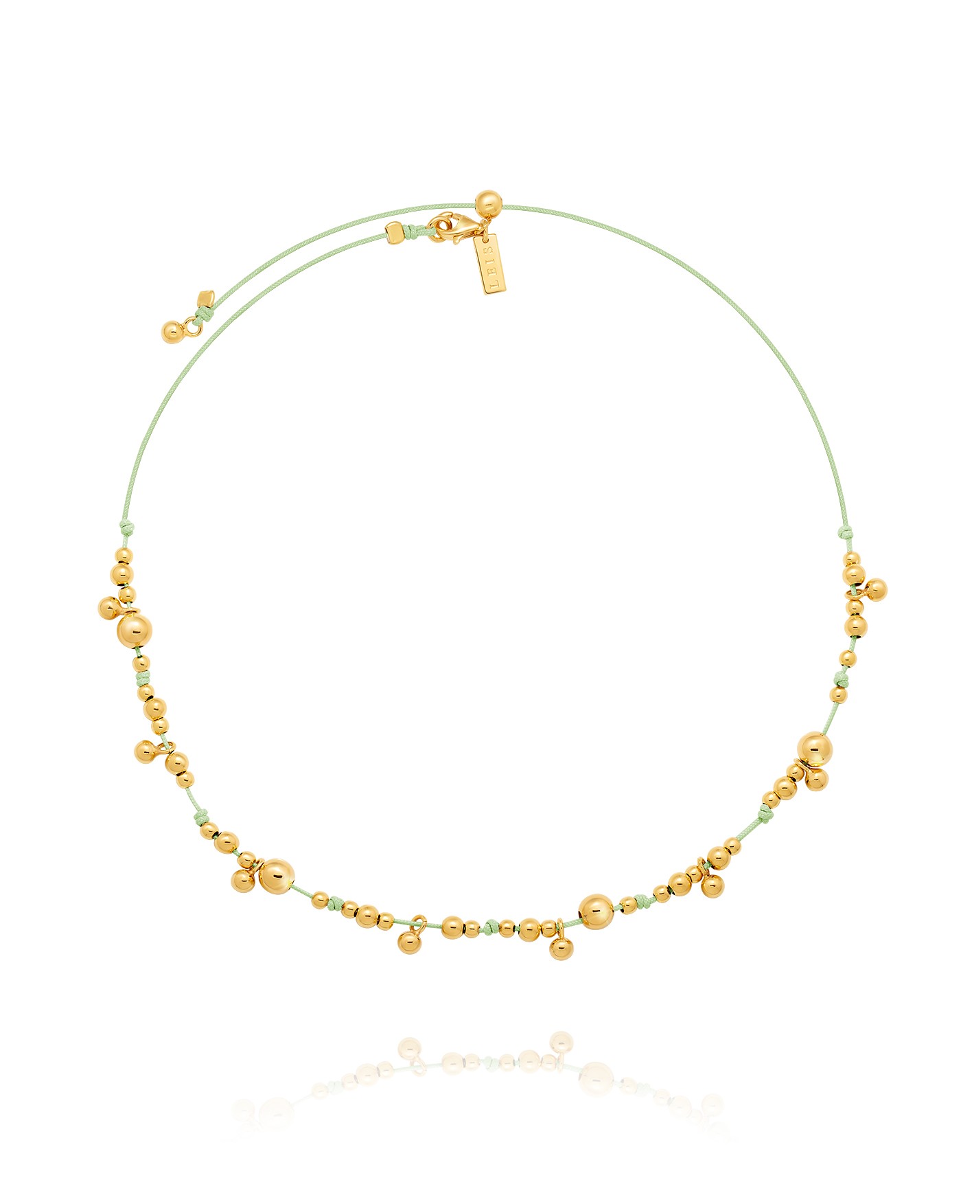 Collana su cordoncino menta con sfere dorate  - 2