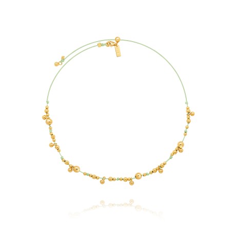 Necklace on mint cord with gold-gilded beads  - 2