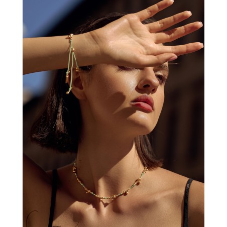 Necklace on mint cord with gold-gilded beads  - 1