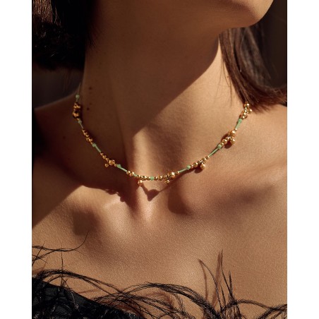 Necklace on mint cord with gold-gilded beads  - 4