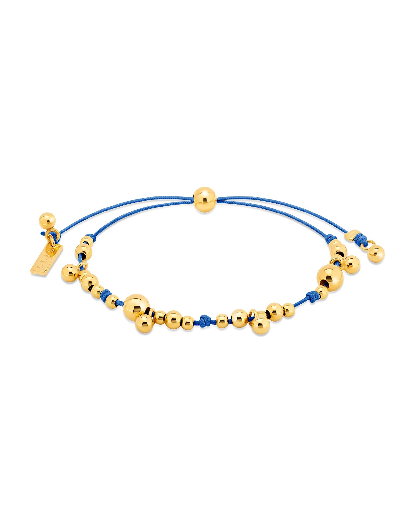 Bracciale su cordoncino blu con sfere dorate  - 2