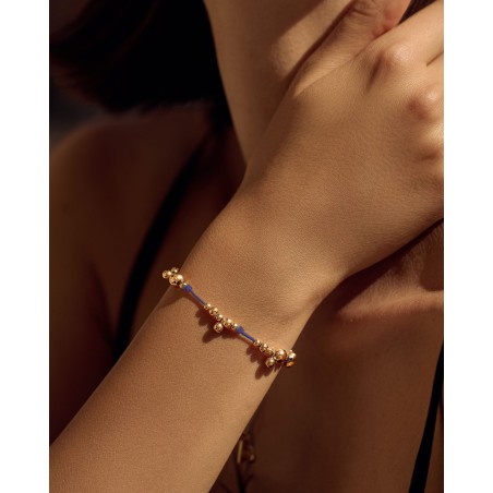 Bracciale su cordoncino blu con sfere dorate  - 1