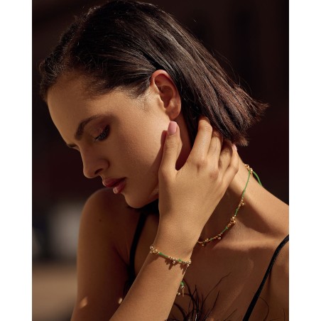 Bracelet on green cord with gold-gilded beads  - 1