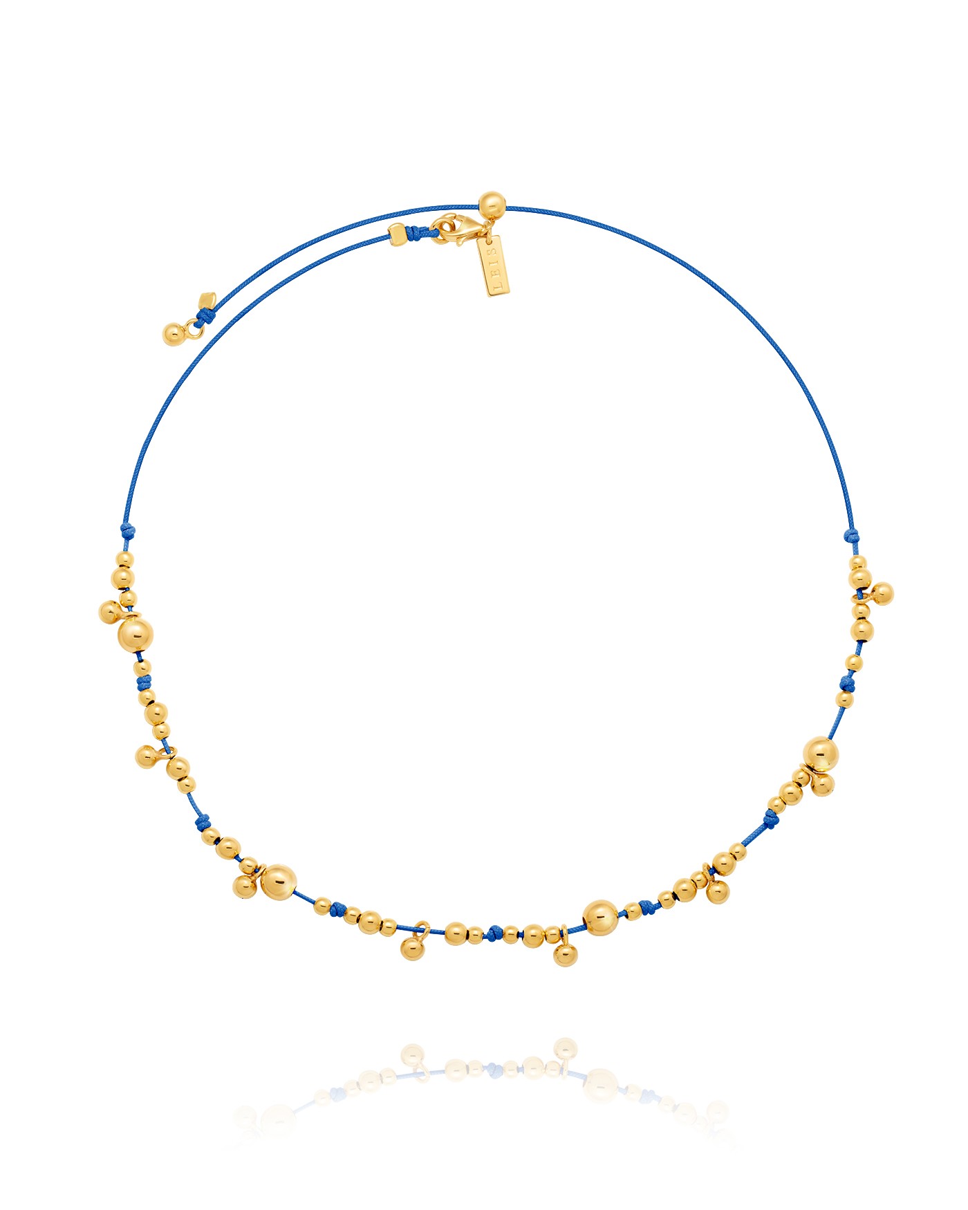 Necklace on blue cord with gold-gilded beads  - 1