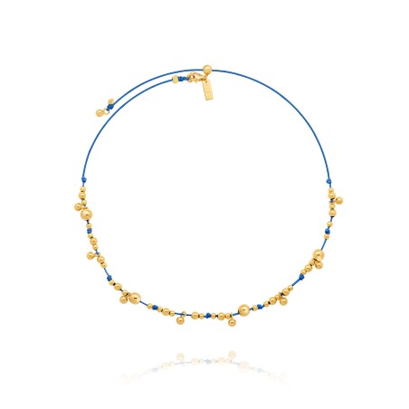 Necklace on blue cord with gold-gilded beads  - 1