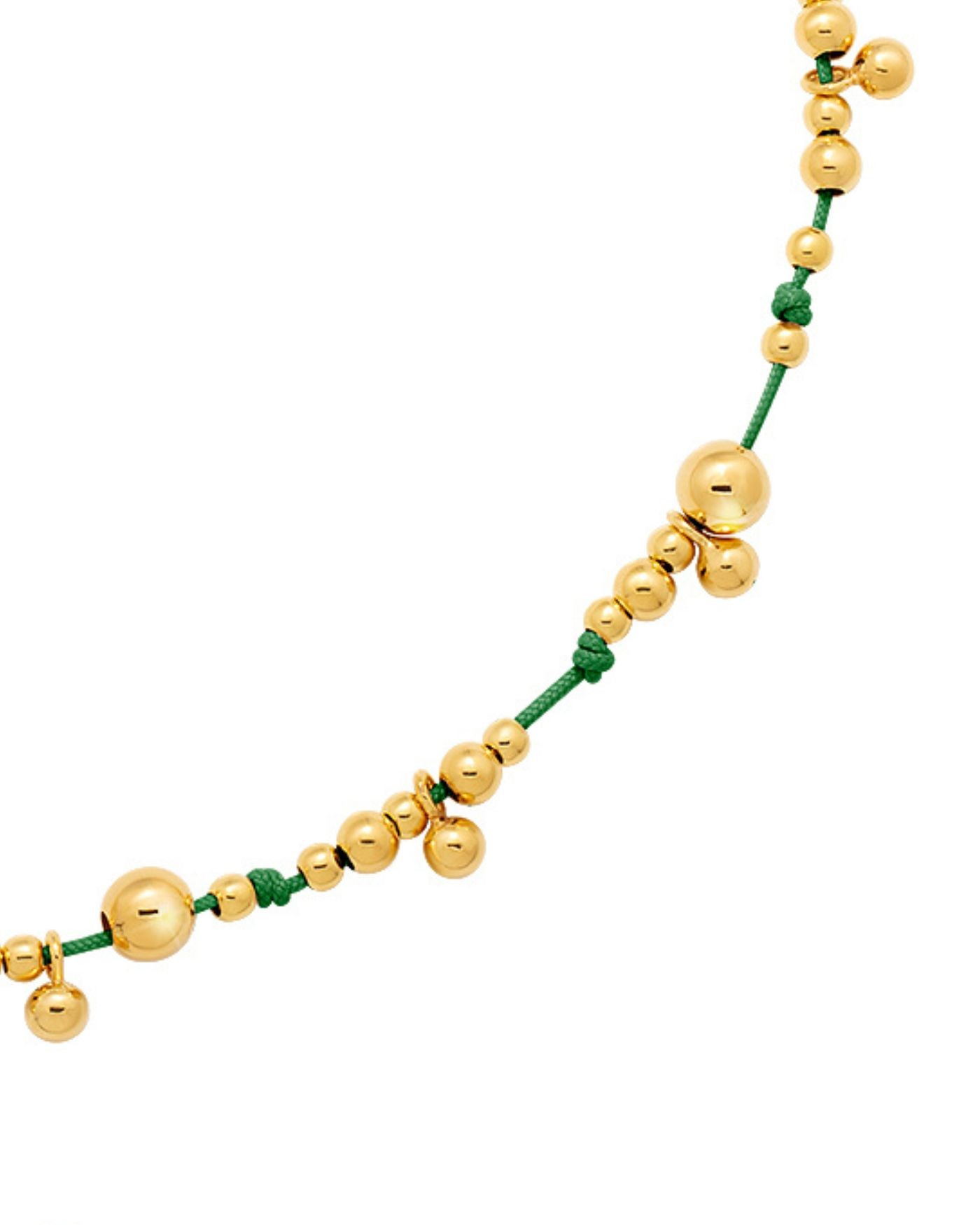 Necklace on green cord with gold-gilded beads  - 3