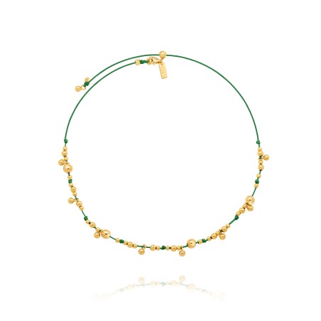 Necklace on green cord with gold-gilded beads  - 2