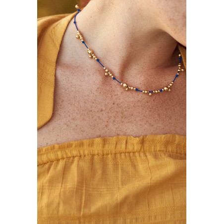 Necklace on blue cord with gold-gilded beads  - 4