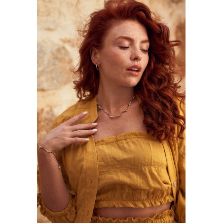 Necklace on blue cord with gold-gilded beads  - 1