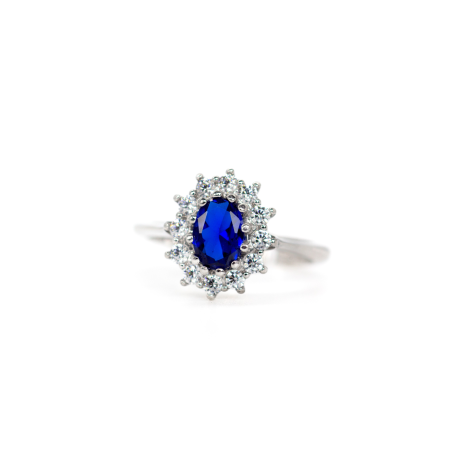 Anello Kate in argento sterling rodiato con zirconi di colore zaffiro  - 2