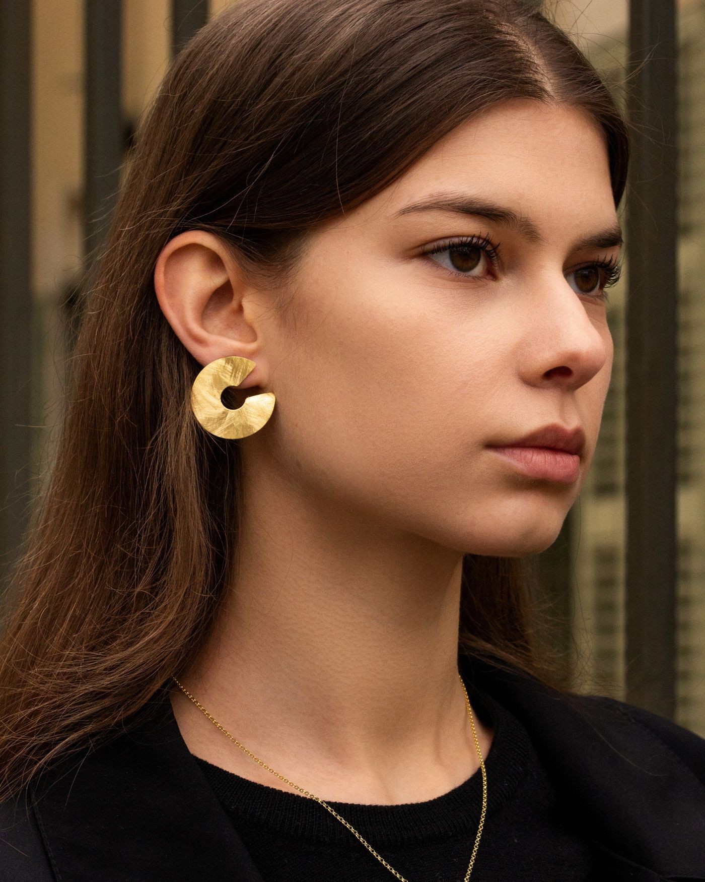 Satinati a mano orecchini Luna doratura 18k  - 3